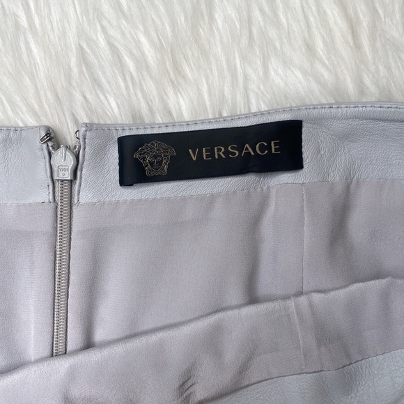 Versace Leather MIDI Skirt Runway Edition Oyster Color Gold Embellishment - Picture 8 of 13